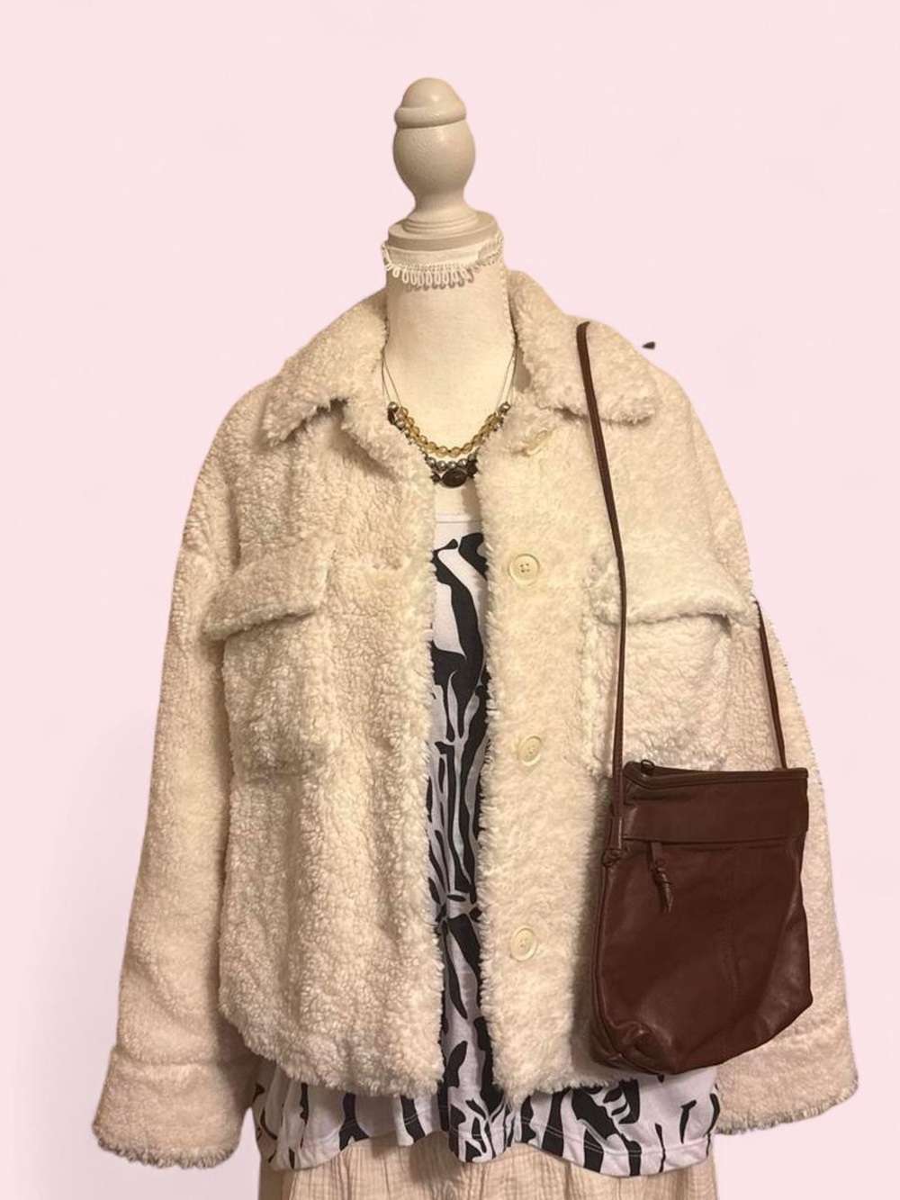 Faux Fur Cream Banana Republic Button Up